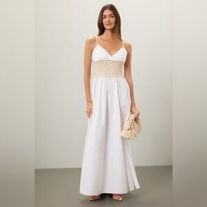 NAADAM White Maxi Dress with Cream Smocked Waist